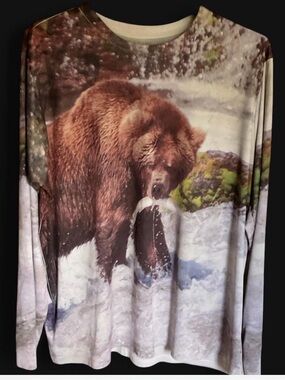 Get A Life Grizzly Bear AOP Long Sleeve Cabincore Lodge Tee Men's 2XL